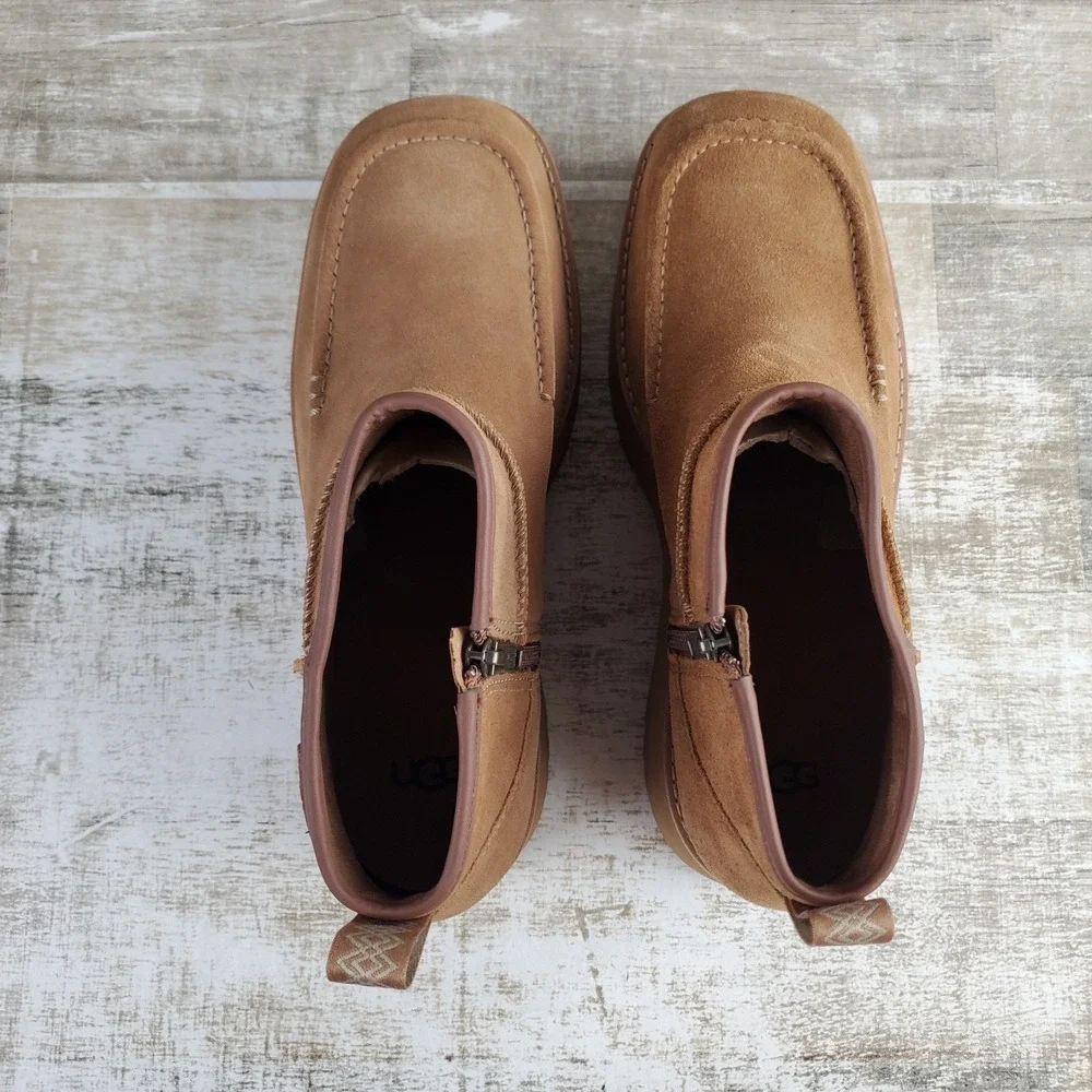 UGG Cityfunc Ultra Mini Womens Boot Sz 9.5 Brown Suede Leather Platform Side Zip